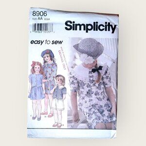 Vintage 1990s Simplicity Sewing Pattern 8906 Girls Top Shorts Hat Size 2-4